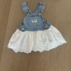 OshKosh B'gosh Light Blue Denim with White Eyelet Skirt Overalls baby girl 3-6 m